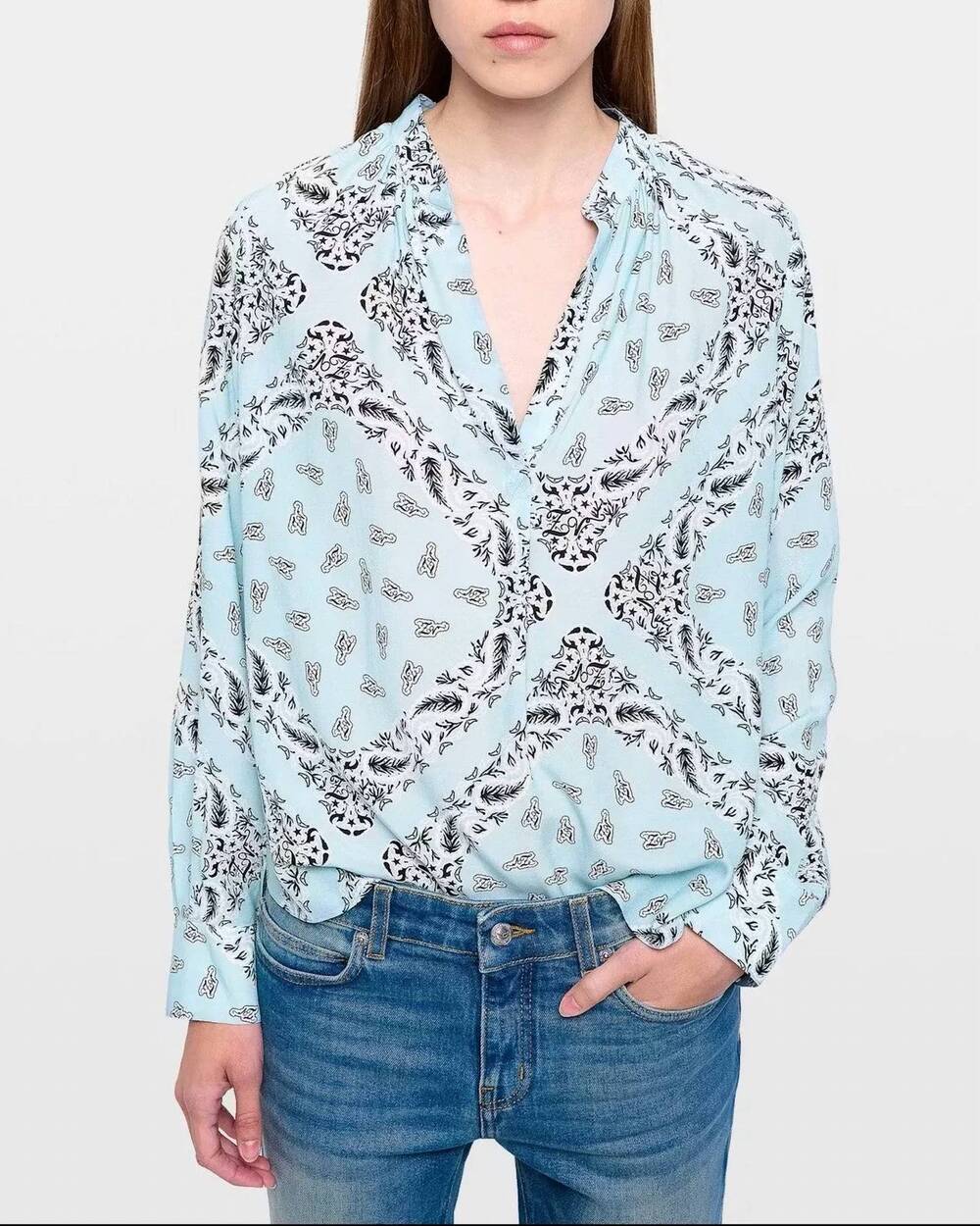NEW ZADIG & VOLTAIRE tink soft bandana shirt in bleu oxford